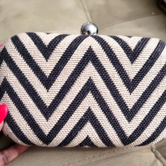 LOFT Handbags - Ann Taylor Chevron Style Print Black & Tan Clutch